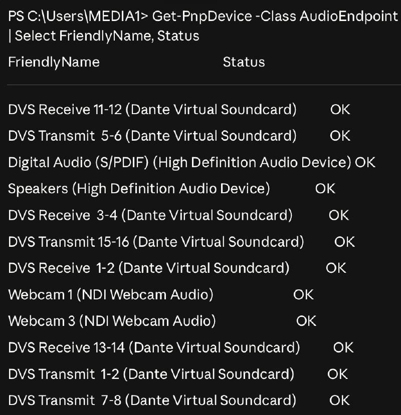 Audio device command output