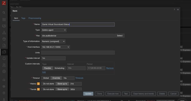 Zabbix item configuration screen